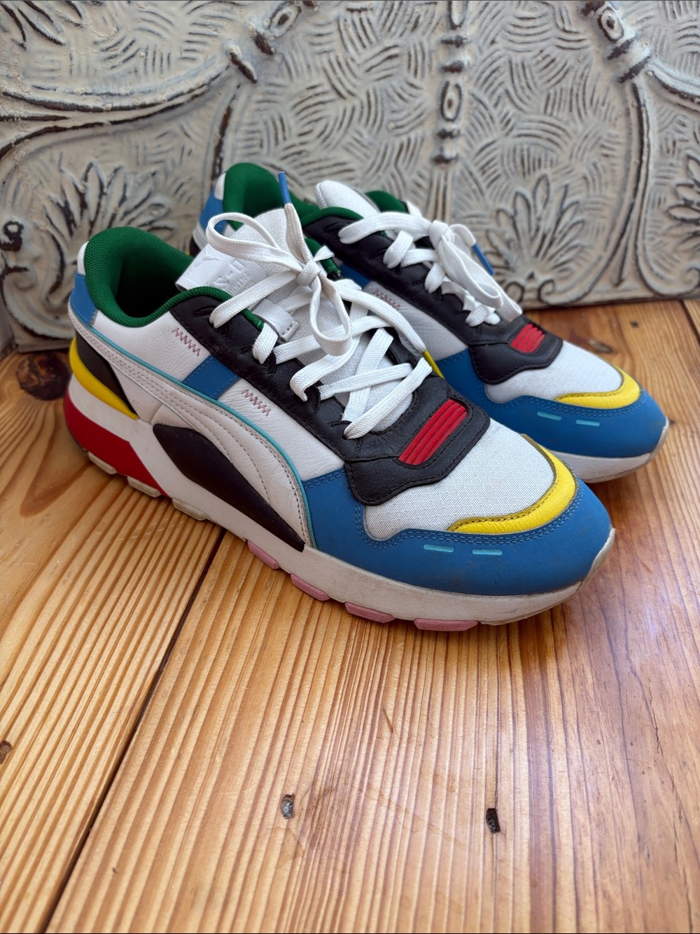 Men's Puma Multicolor Athletic Sneakers - White Blue Yellow